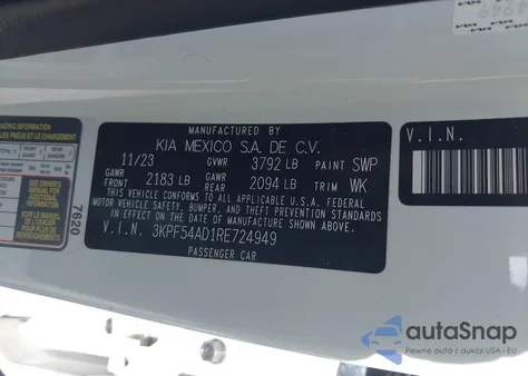 2024 Kia Forte Gt-Line z USA, uszkodzony, nr VIN 3KPF54AD1RE724949